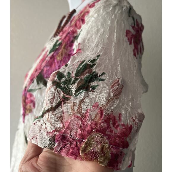 VTG Nostalgia 90s Cottagecore Dress Medium Floral Lace Mesh Layered Maxi Boho - Picture 11 of 16